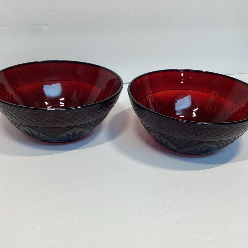 - 4 Vtg Cristal d’Arques Antique Ruby Red 5.5” Arcoroc, France Bowl set 4